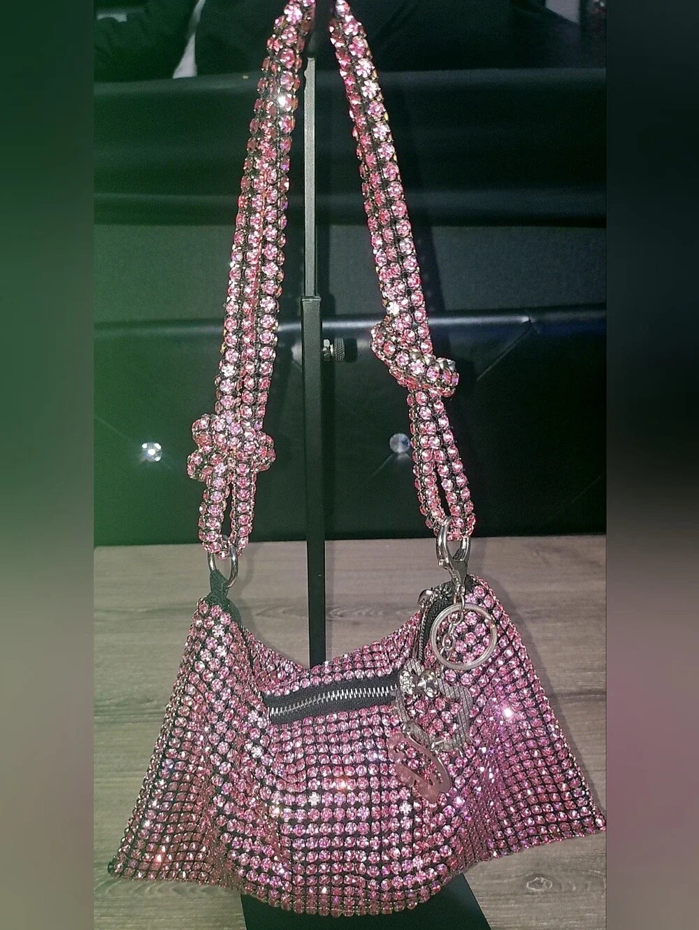 Urban Expressions Pink Rhinestone Purse W/ Hello Kitty Blinged out Keychain